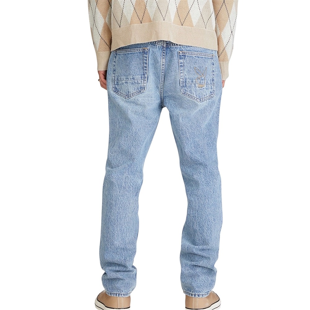 Playboy by PacSun Mens Slim Taper Rigid Jeans Medium Wash Blue 28x30 Embroidered - Picture 2 of 11